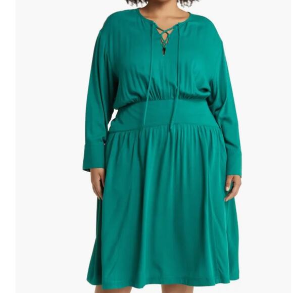 Treasure & Bond Long Sleeve Midi Dress - Green Heirloom Size XL - Picture 1 of 7